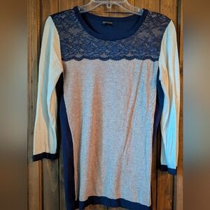 Hannah Navy and Cream Lace Blouse- Med